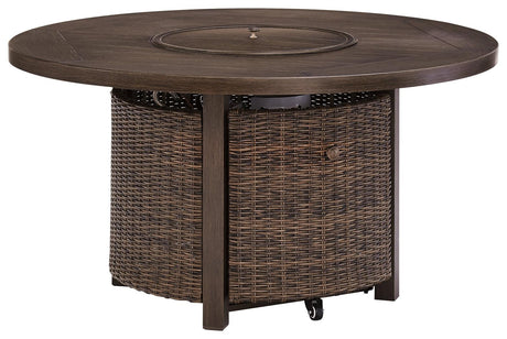 Paradise Trail Medium Brown Fire Pit Table - lid closed angle
