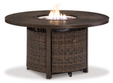 Paradise Medium Brown Trail Outdoor Sofa and 2 Lounge Chairs with Fire Pit Table
