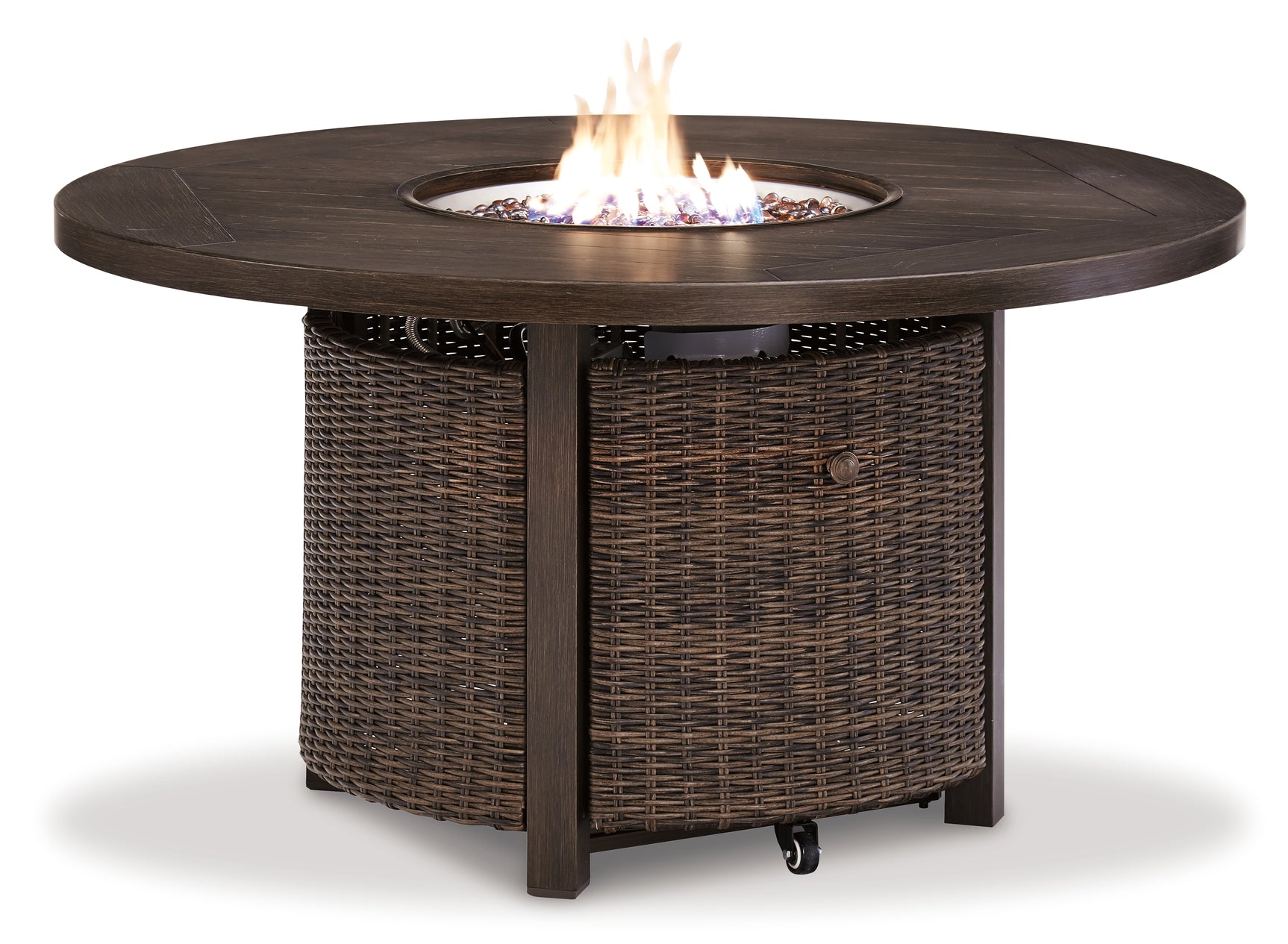 Paradise Medium Brown Trail Outdoor Sofa and 2 Lounge Chairs with Fire Pit Table