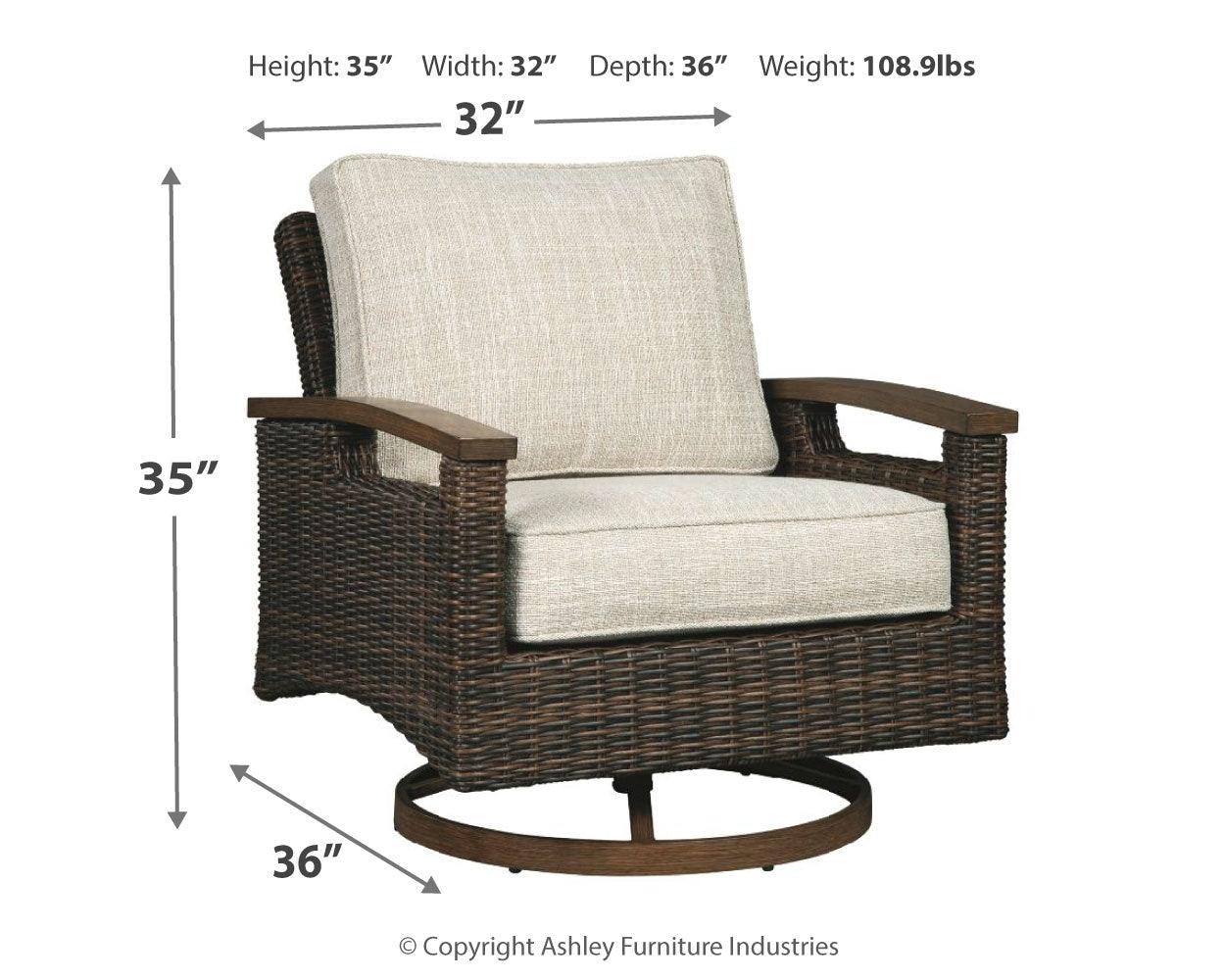 Dimension diagram for Paradise Trail swivel lounge chair