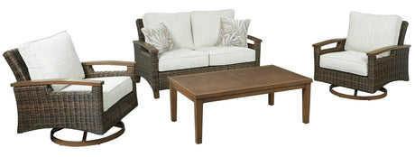 Side view of Paradise Trail medium brown outdoor loveseat
