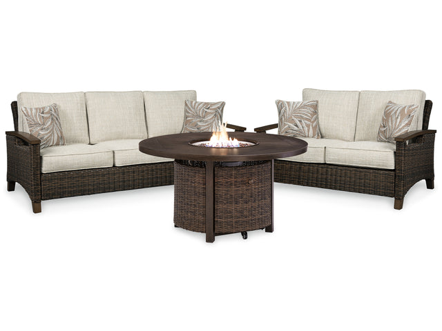 Outdoor loveseat in medium brown with handwoven weather-resistant material
