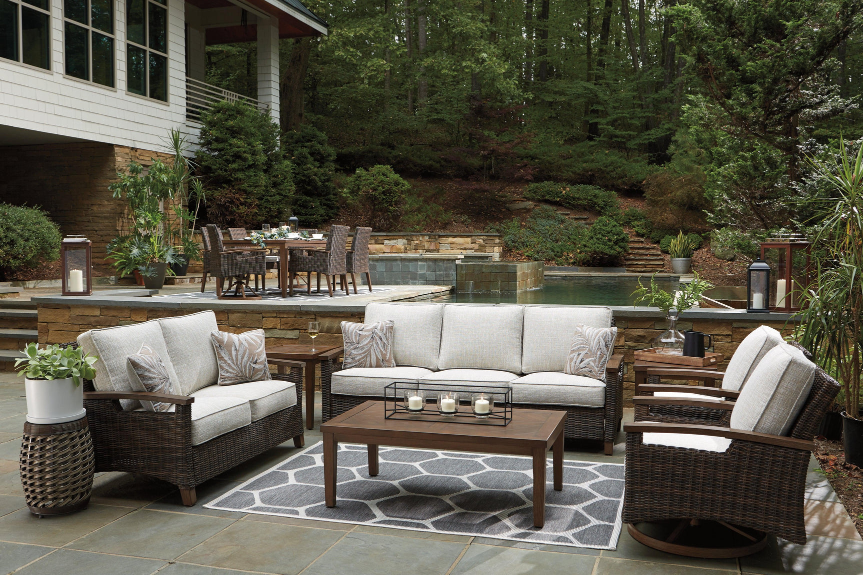 Paradise Trail Medium Brown Outdoor Sofa seat cushion close-up