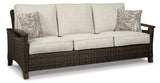 Paradise Medium Brown Trail Outdoor Sofa and 2 Lounge Chairs with Fire Pit Table