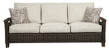 Paradise Trail Medium Brown Outdoor Sofa close-up of armrest