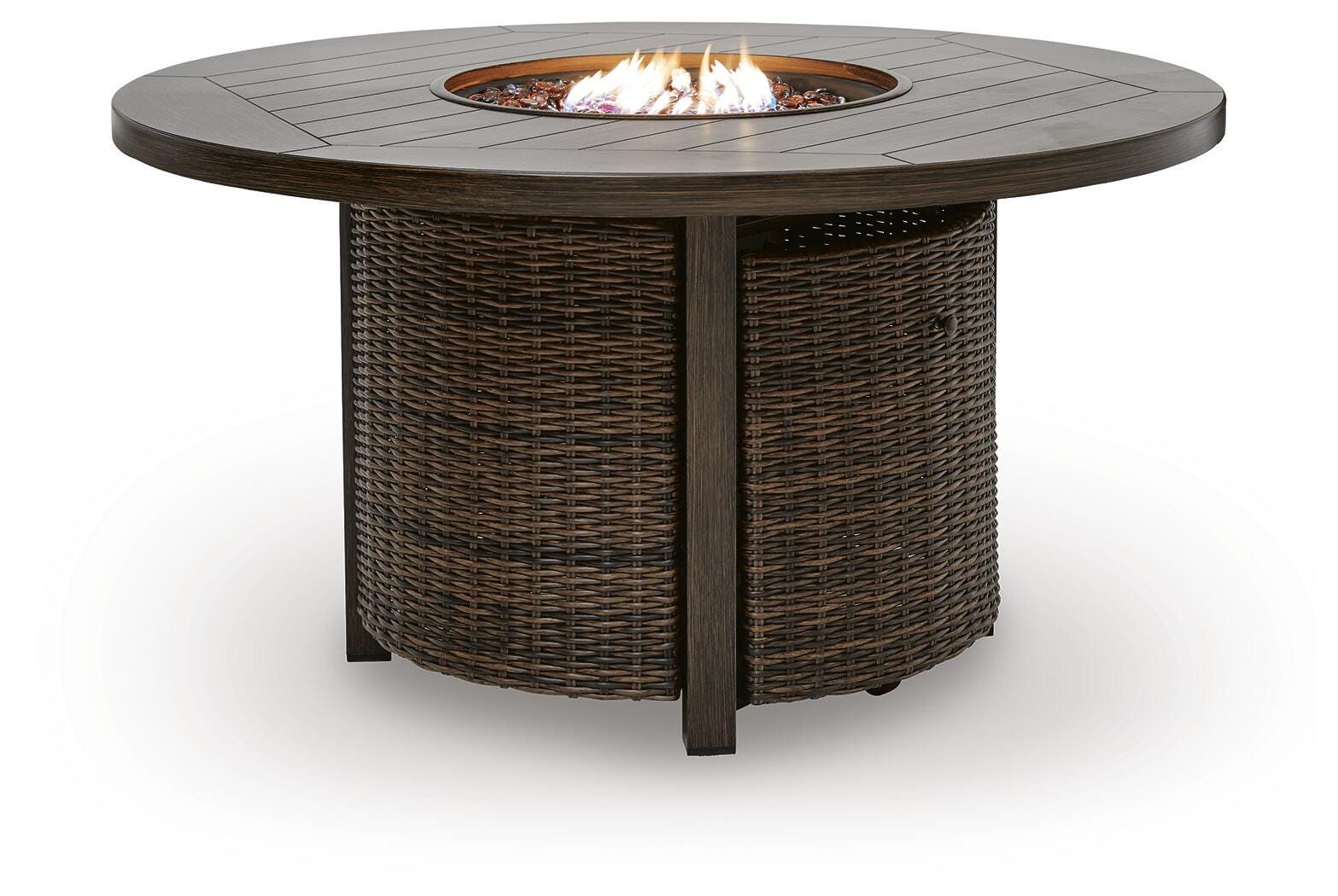 Burner with glass beads illuminated in the fire pit table