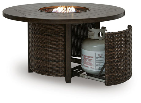 Side view highlighting resin wicker texture and wood-look finish