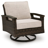 Front view of Monterey Point swivel lounge chair showing cushion