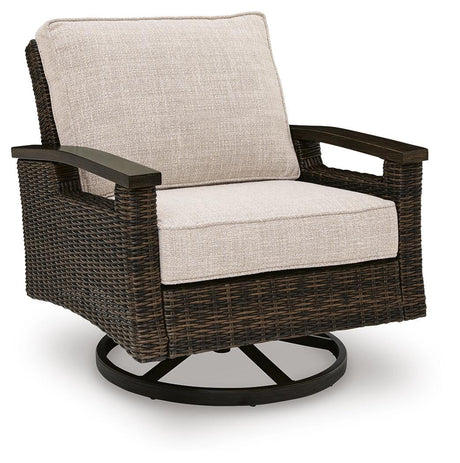 Front view of Monterey Point swivel lounge chair showing cushion