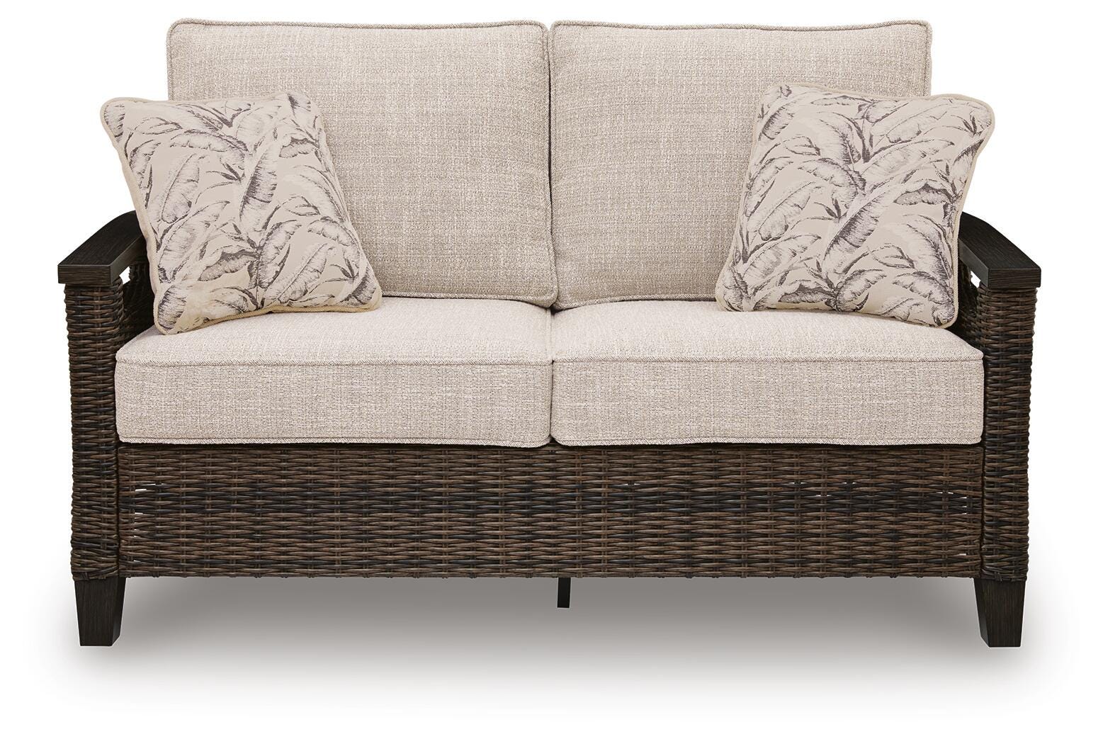 Head-on view of Monterey Point dark brown outdoor loveseat