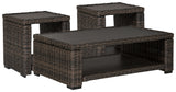 Close-up of Grasson Brown Lane outdoor coffee table resin wicker texture and brown finish