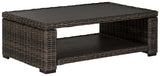 Grasson Lane Brown Coffee Table side view showing lower shelf