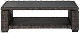 Grasson Lane Brown Coffee Table top view highlighting aluminum tabletop