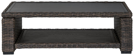 Grasson Lane Brown Coffee Table top view highlighting aluminum tabletop