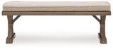 Laguna Heights beige outdoor bench head-on view with cushion