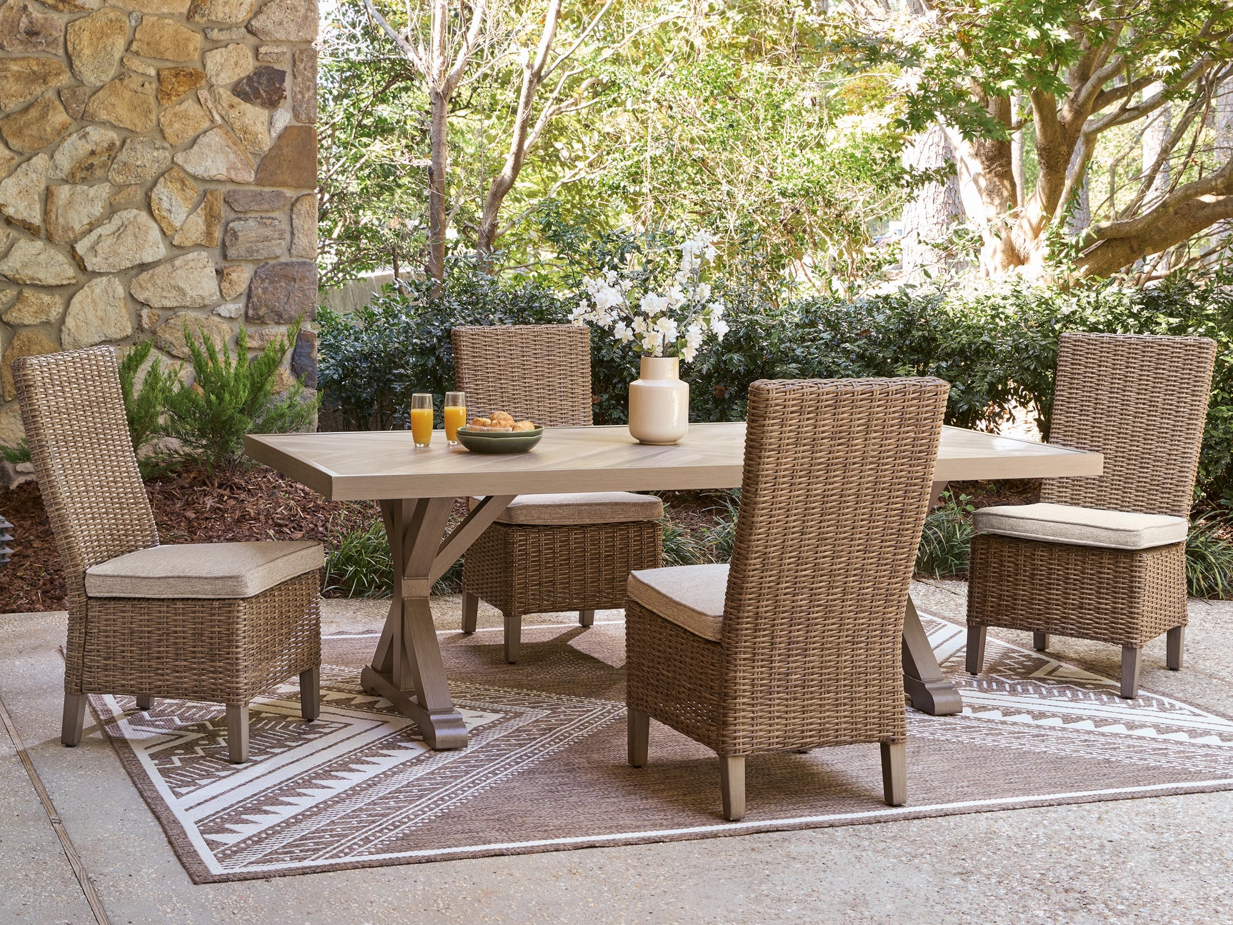 Laguna Beige Heights outdoor dining table side angle