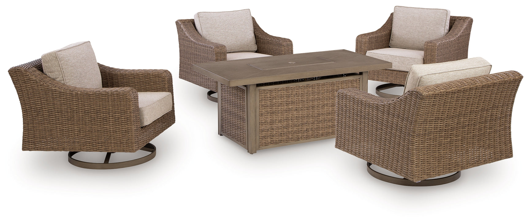 Laguna Beige Heights set showing resin wicker weave detail