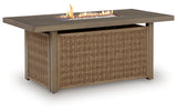 Laguna Heights Outdoor Fire Pit Table showing lit burner