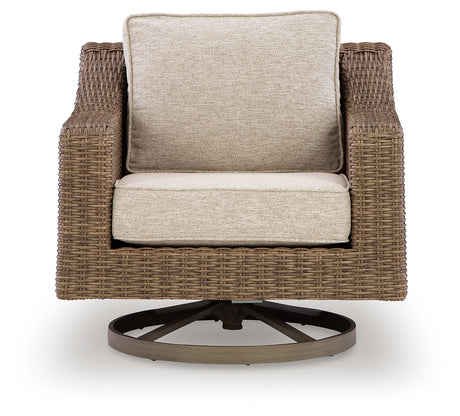 Side angle of lounge chair in Laguna Beige Heights outdoor collection