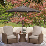 Front view of recliner showing plush cushions