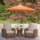 Side angle showcasing table and recliner group