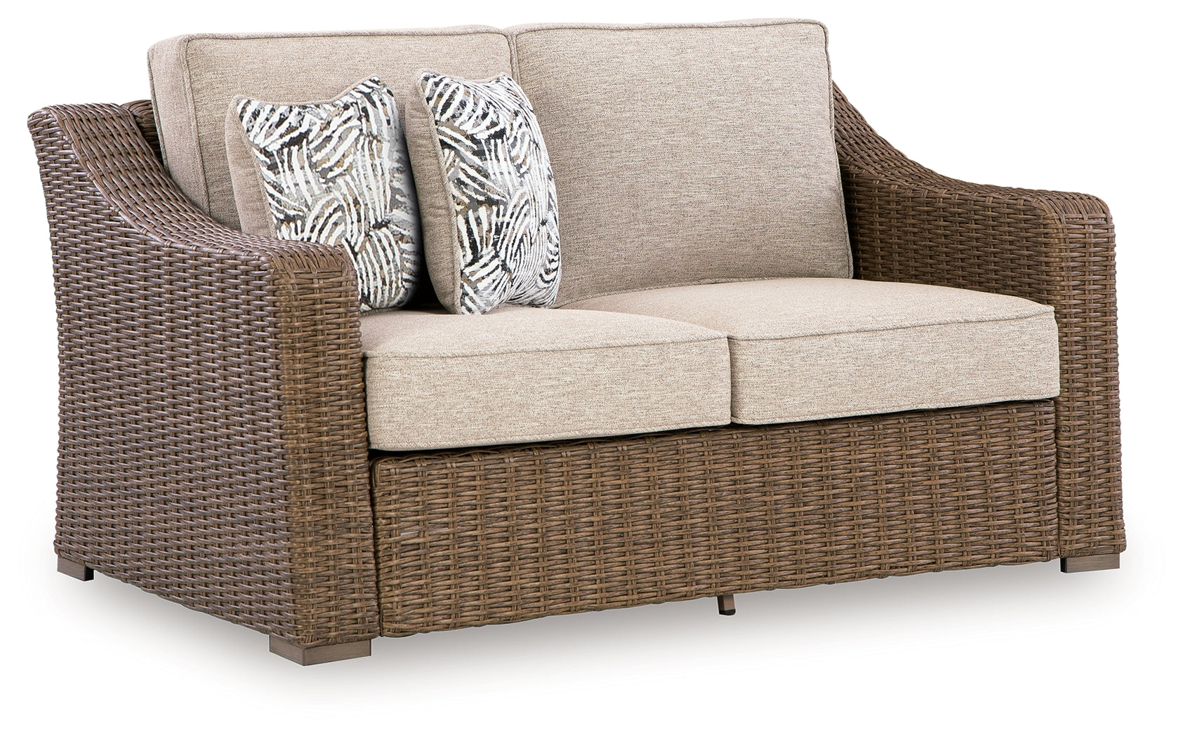 Laguna Heights Outdoor Loveseat side angle showing wicker and cushions