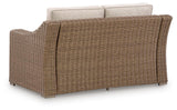 Close-up of aluminum frame and wicker