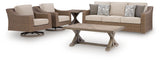 Laguna Beige Heights outdoor sofa set showing side angle with coffee table