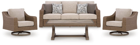 Laguna outdoor chair front view in beige resin wicker