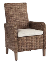 Beachcroft Beige Outdoor Dining Arm Chair with Cushion side view