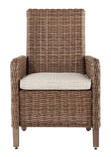 Beachcroft Beige Outdoor Dining Arm Chair with Cushion head-on view