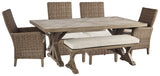 Beachcroft Beige Outdoor Dining Table with 4 Chairs and Bench set - outdoor dining furniture in beige