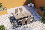 Close-up of table legs showing aluminum frame
