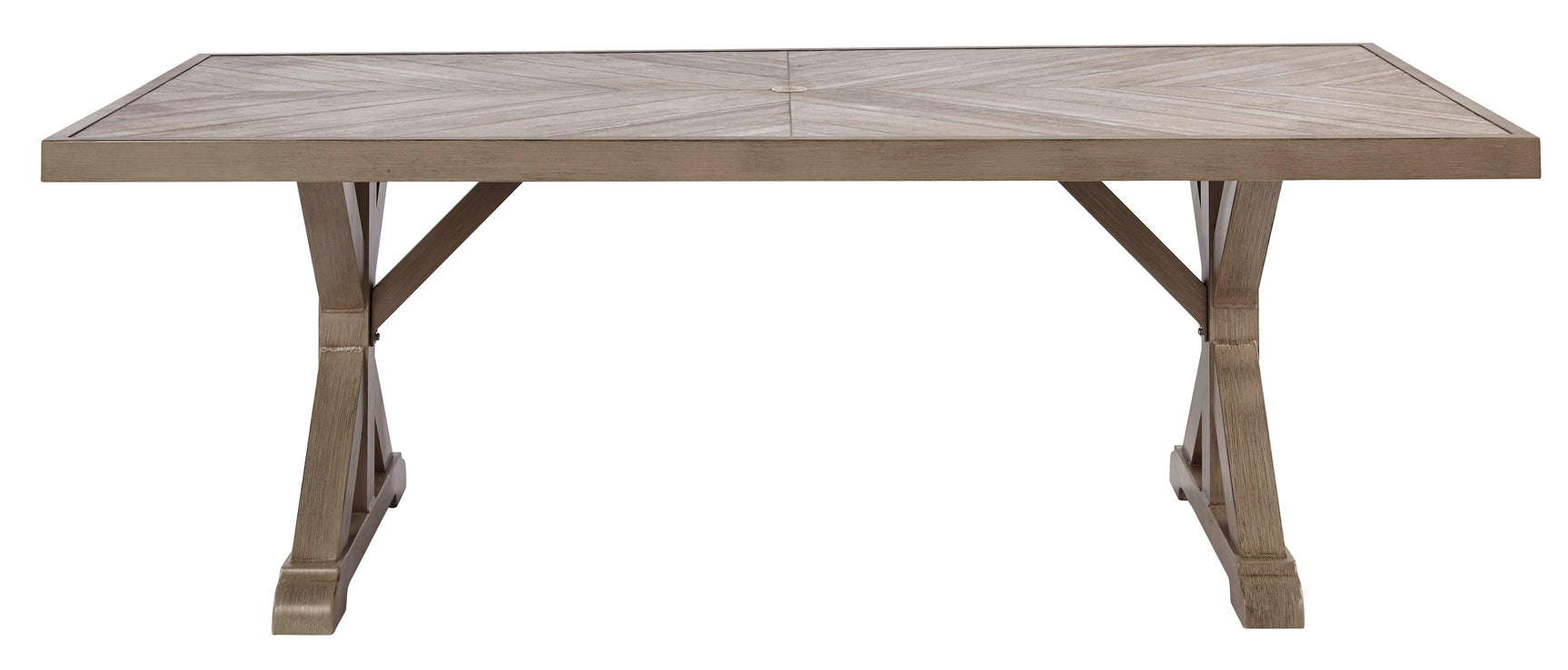 Head-on view of Beachcroft Beige Dining Table