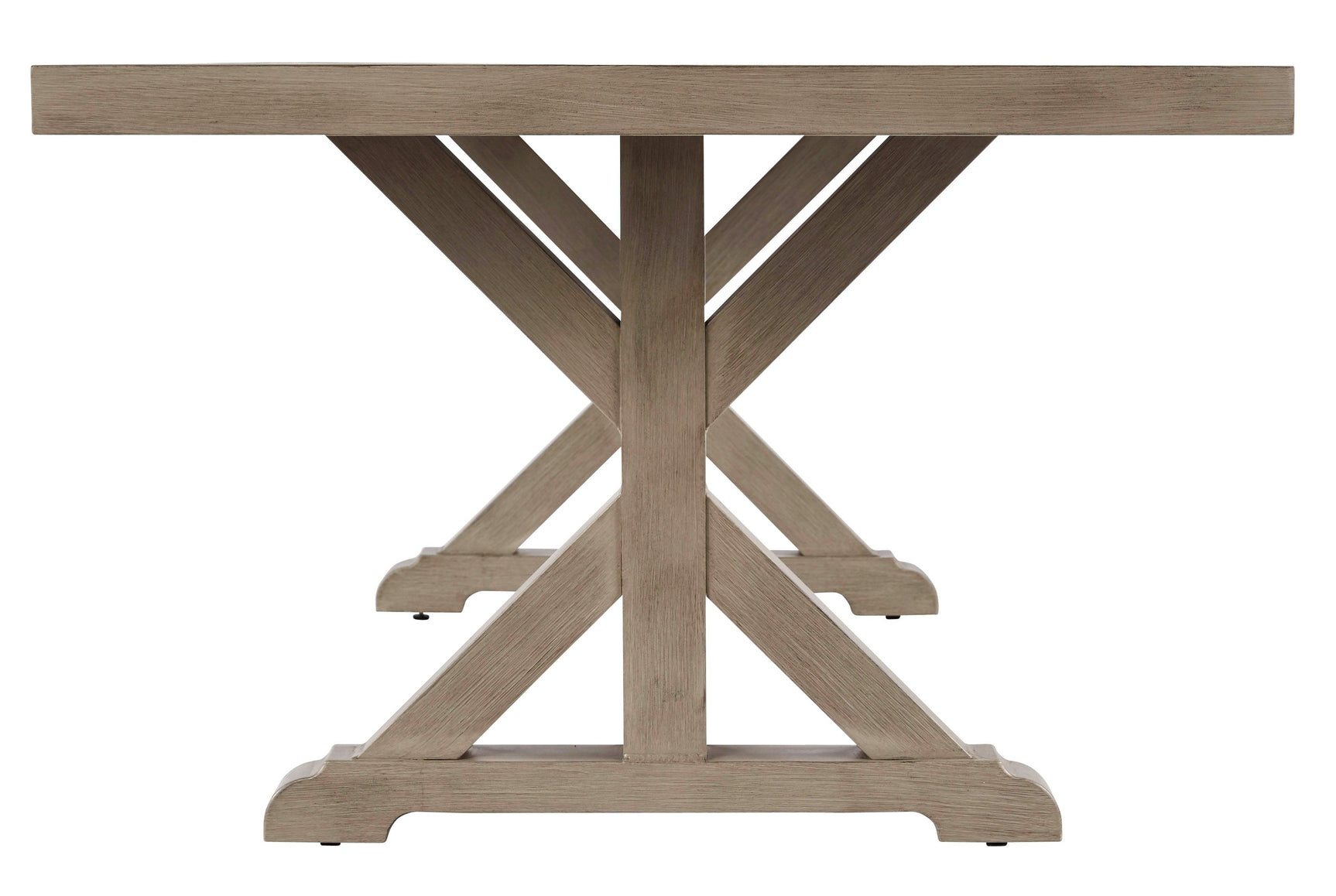 Side view showing farmhouse X-leg design