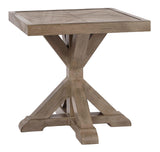 Beachcroft Beige Outdoor End Table angled side view