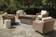 Swivel lounge chair with beige Nuvella® fabric cushions