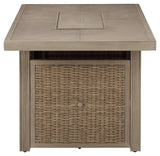 Beachcroft Beige Fire Pit Table top view highlighting texture and finish
