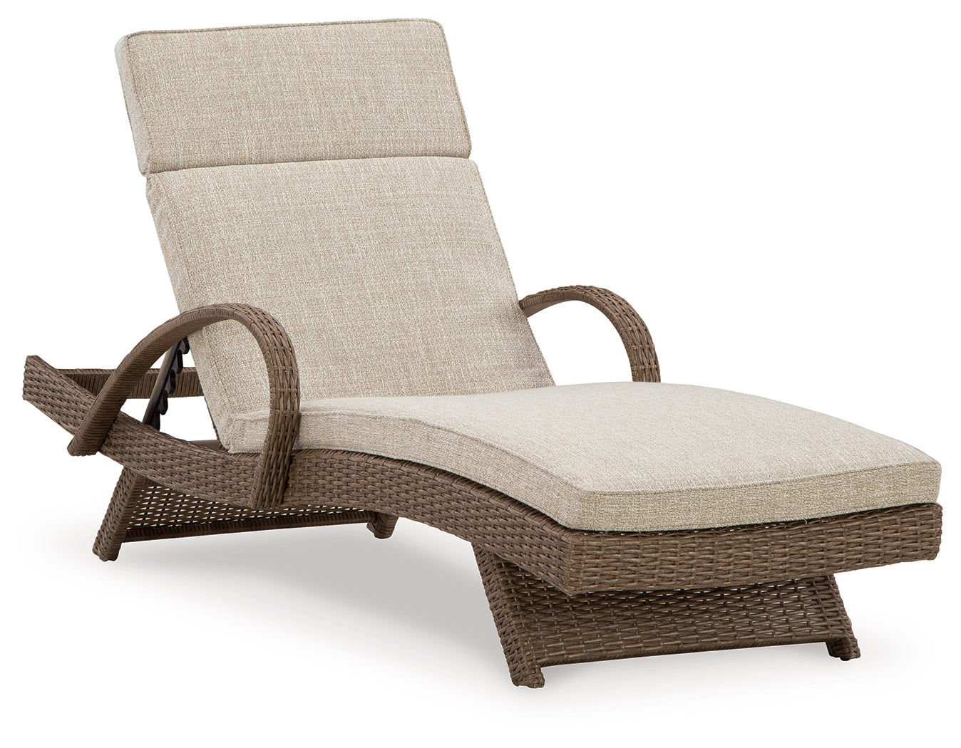 Beachcroft beige outdoor chaise lounge head-on view