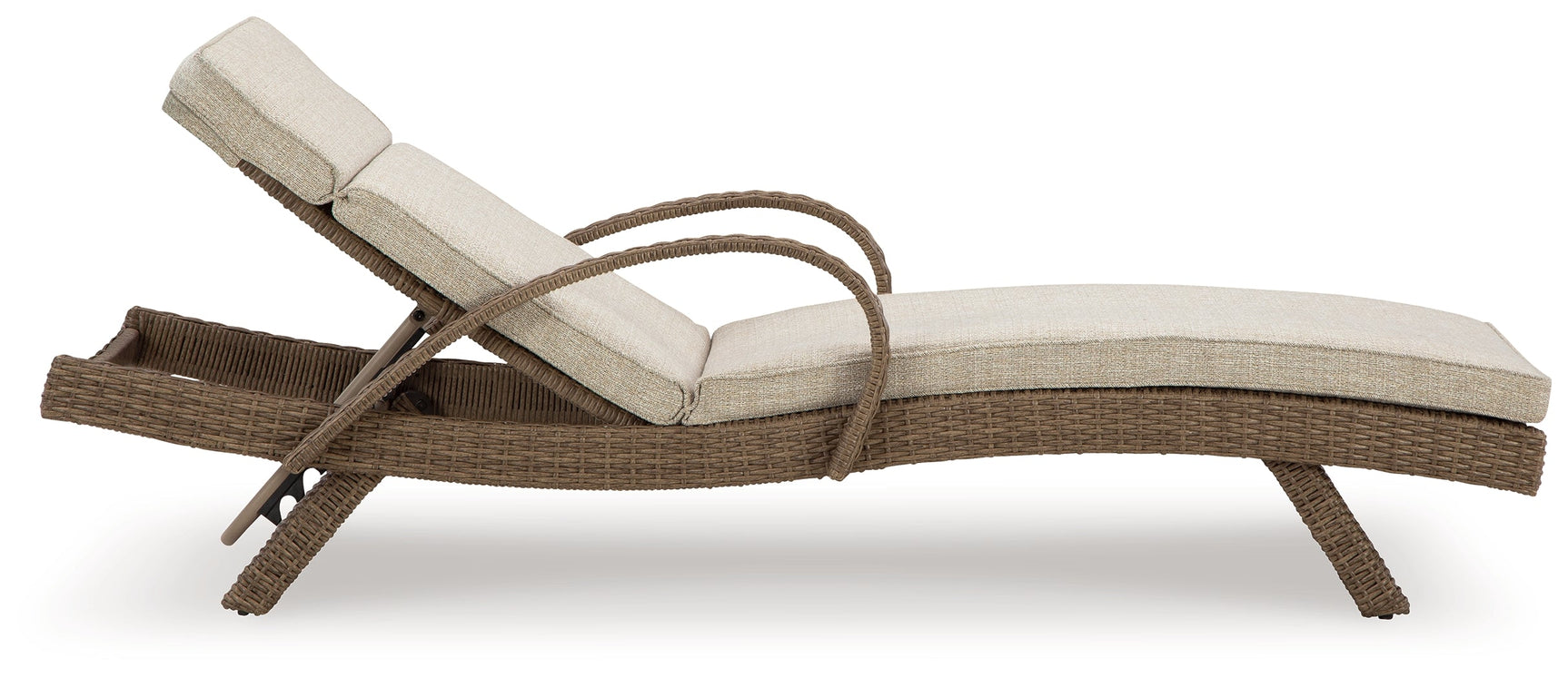 Beachcroft beige outdoor chaise lounge mid adjustment position