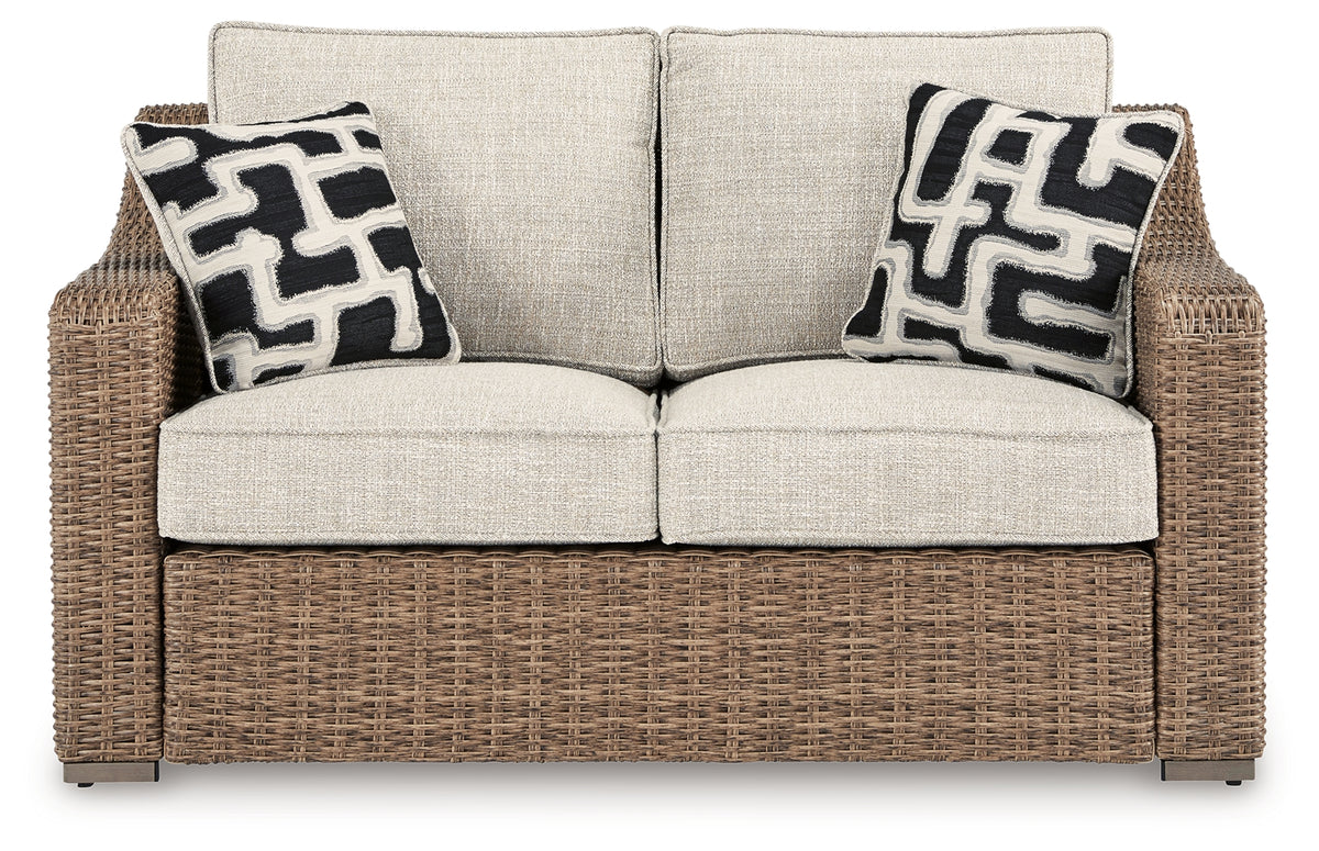 Beachcroft Beige Outdoor Loveseat head-on view
