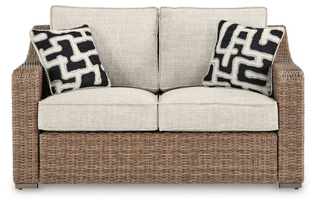 Beachcroft Beige Outdoor Loveseat head-on view