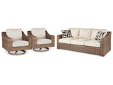 Swivel lounge chair from Beachcroft beige outdoor set angled side view