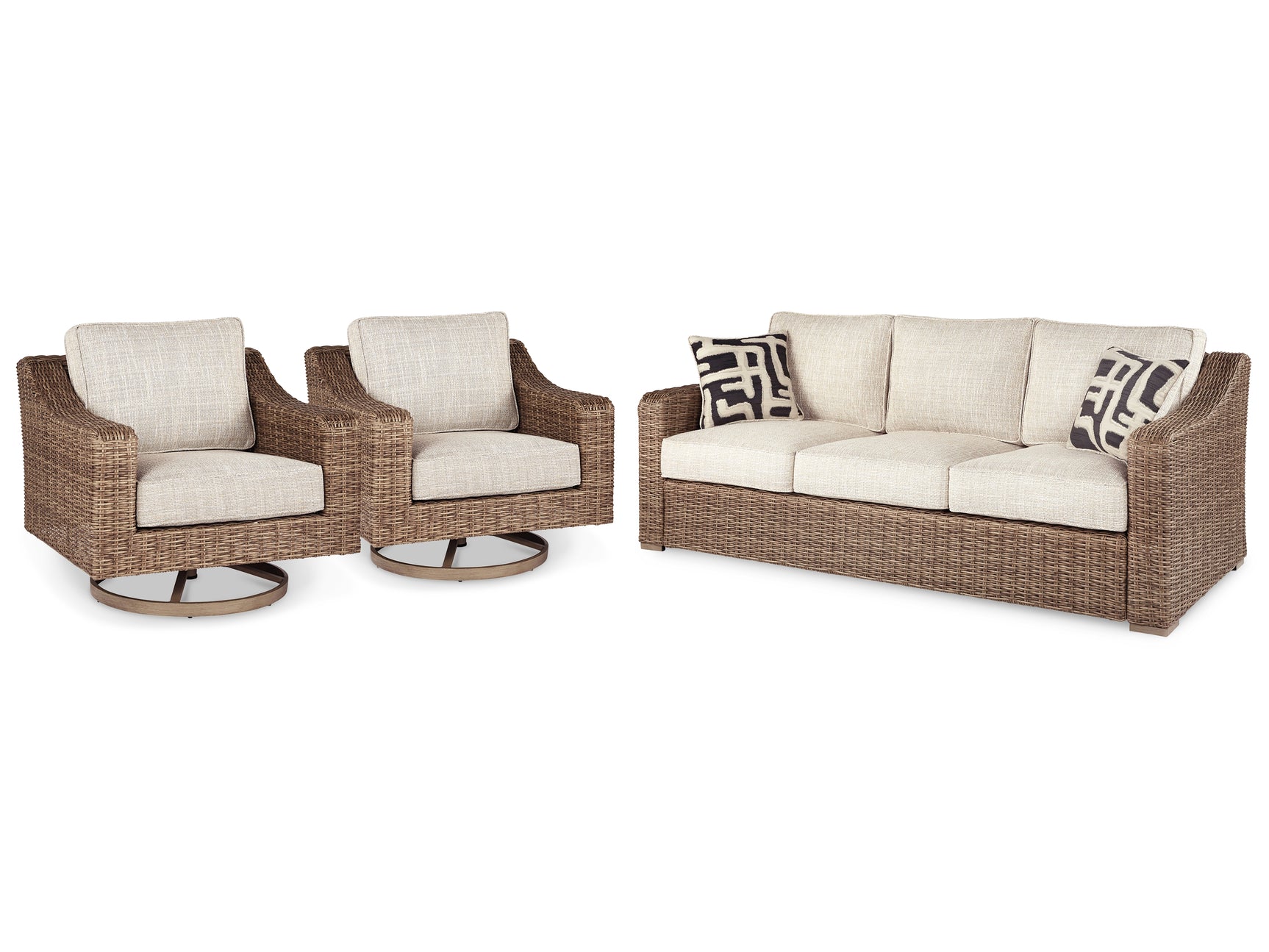 Swivel lounge chair from Beachcroft beige outdoor set angled side view
