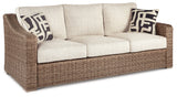 Side angle of Beachcroft outdoor sofa showing frame and cushions