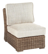 Beachcroft Beige Armless Outdoor Lounge Chair side angle