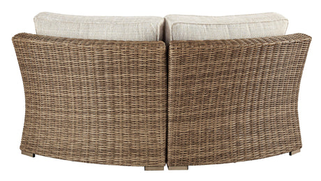 Back view of Beachcroft Beige Curved Corner Outdoor Lounge Chair with Cushion