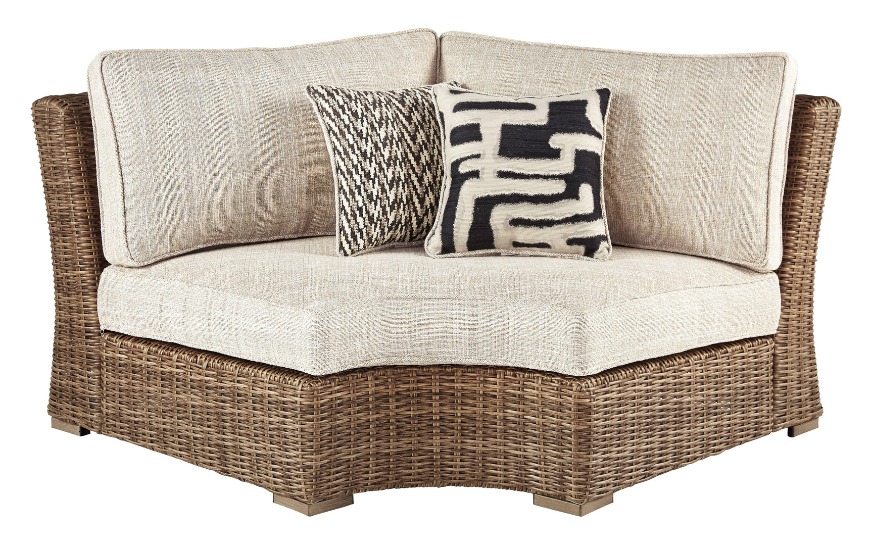 Side view of Beachcroft Beige Curved Corner Outdoor Lounge Chair with Cushion
