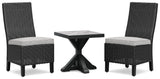 Beachcroft Black/Light Gray 2 Outdoor Chairs with End Table