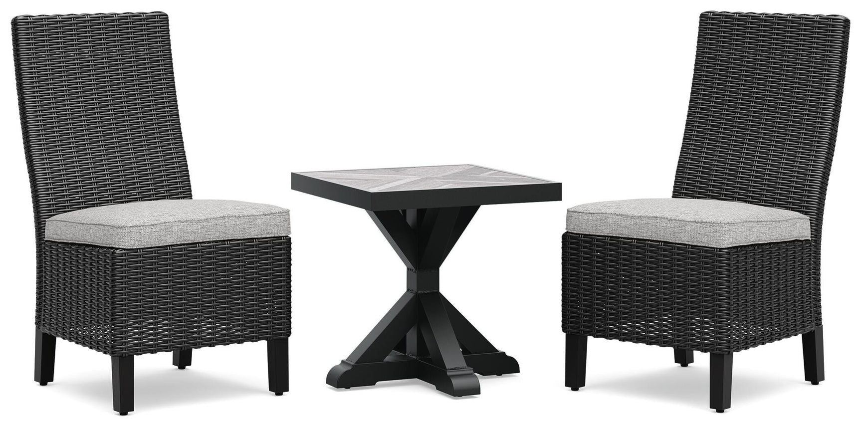 Beachcroft Black/Light Gray 2 Outdoor Chairs with End Table